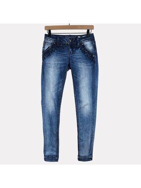 Miss Me Jeans Signature Cuffed Skinny Womens 25 Medium Wash Blue Low Rise